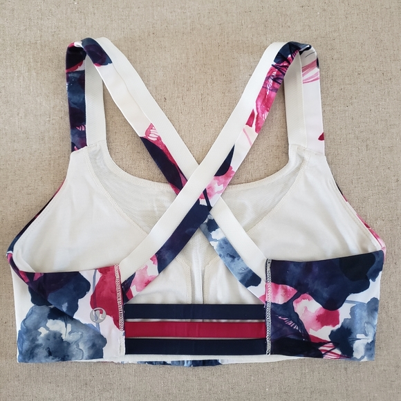 Lululemon – On Your Way Bra Pink & Blue Flower Print Cross Back 6 - Picture 2 of 3